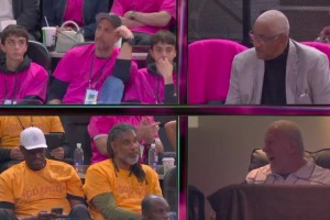 给马刺加油！波波维奇、乔治·格文、邓肯、罗宾逊、马努，今天都来看比赛了